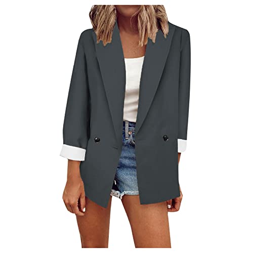 TRIGLIKOLEUM Blazer Damen Elegant Business Langarm Anzug Großen Größen Einfarbige Übergangsjacke Ohne Verschluss Cardigan Herbst Winter Jacke Anzugjacke Für Büro Sportlicher Longblazer S-5XL von TRIGLICOLEUM