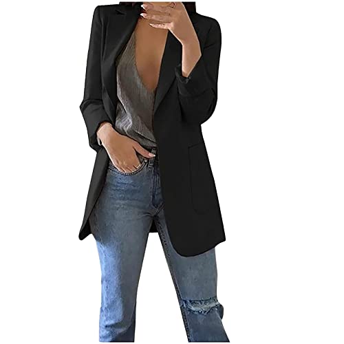 TRIGLIKOLEUM Blazer Damen Elegant Business Langarm Anzug Großen Größen Einfarbige Übergangsjacke Ohne Verschluss Cardigan Herbst Winter Jacke Anzugjacke Für Büro Sportlicher Longblazer S-5XL von TRIGLICOLEUM