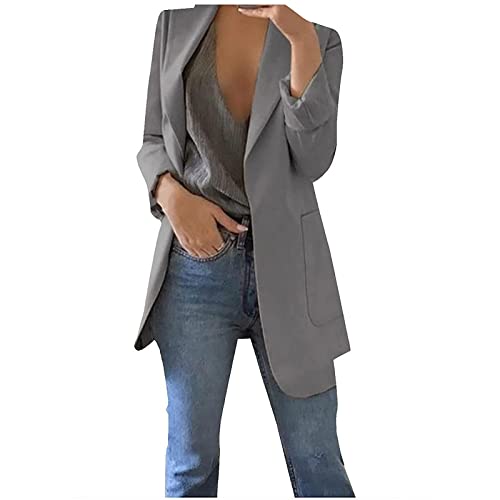 TRIGLIKOLEUM Blazer Damen Elegant Business Langarm Anzug Großen Größen Einfarbige Übergangsjacke Ohne Verschluss Cardigan Herbst Winter Jacke Anzugjacke Für Büro Sportlicher Longblazer S-5XL von TRIGLICOLEUM