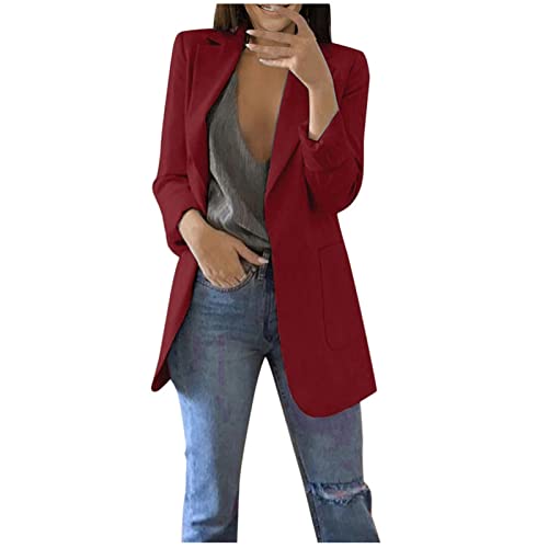 TRIGLIKOLEUM Blazer Damen Elegant Business Langarm Anzug Großen Größen Einfarbige Übergangsjacke Ohne Verschluss Cardigan Herbst Winter Jacke Anzugjacke Für Büro Sportlicher Longblazer S-5XL von TRIGLICOLEUM