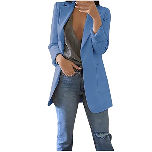 TRIGLIKOLEUM Blazer Damen Elegant Business Langarm Anzug Großen Größen Einfarbige Übergangsjacke Ohne Verschluss Cardigan Herbst Winter Jacke Anzugjacke Für Büro Sportlicher Longblazer S-5XL von TRIGLICOLEUM