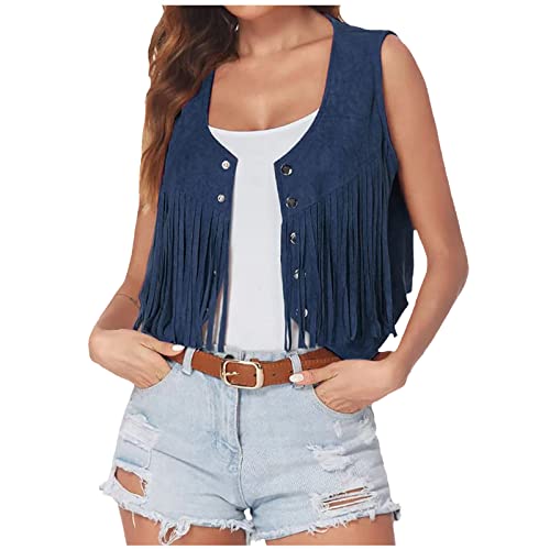 TRIGLIKOLEUM Damen Wildleder Weste Mit Fransen Ethnischen Stil Ärmellose Vest Jacke Große Größen Fransenweste Mantel mit Quasten Herbstjacke Lose Einfarbige Übergangsjacke Mittellange Strickjacke von TRIGLICOLEUM