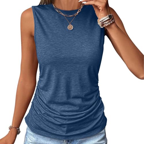 Tank Top Damen, Damen Tank Top Ärmellos Oberteile Ruched Große Größen Blusentop Sommer Rundhals Tanktop Casual T Shirt Basic Stretch Tops Baumwolle Vest Top Einfarbig Bluse Locker Tanktops Frauen von TRIGLICOLEUM