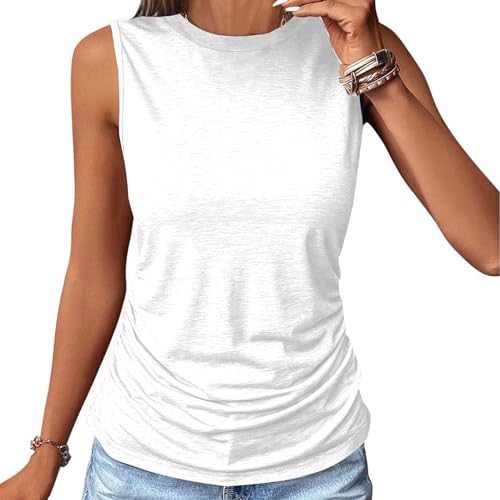 Tank Top Damen Ärmellos Ruched Oberteile Große Größen Blusentop Sommer Rundhals Tanktop Casual T Shirt Basic Stretch Tops Baumwolle Vest Top Einfarbig Bluse Lockere Passform Tanktops Frauen Sommertops von TRIGLICOLEUM
