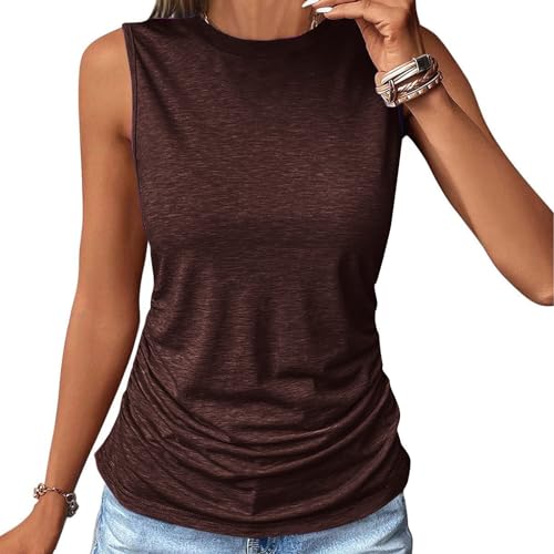 Tank Top Damen Ärmellos Ruched Oberteile Große Größen Blusentop Sommer Rundhals Tanktop Casual T Shirt Basic Stretch Tops Baumwolle Vest Top Einfarbig Bluse Lockere Passform Tanktops Frauen Sommertops von TRIGLICOLEUM