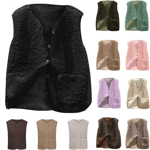 Teddy Weste Damen Ärmellos Teddyfleece Jacke Fleece Winterweste Winter Warme Fleeceweste Kurz Teddyjacke Plüsch Westen Einfarbig Damenwesten Casual Übergangsjacke Mantel Leicht Thermoweste Plüschweste von TRIGLICOLEUM