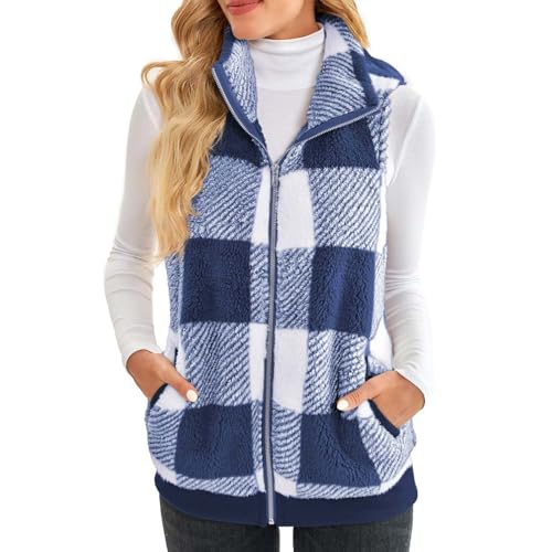 Teddy Weste Damen Karierte Fleeceweste Reißverschluss Winterweste Ärmellos Teddy Jacke Winter Fleece Strickjacke Warme Plüschweste Damenweste Teddyjacke Westen Thermoweste meine bestellungen anzeigen von TRIGLICOLEUM