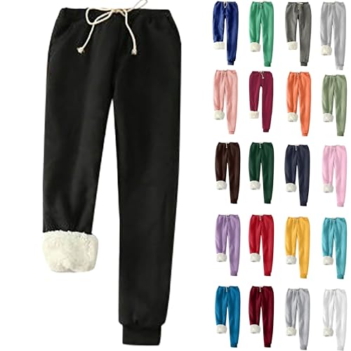 Thermo Jogginghose Damen Winter Warm Gefütterte Thermohose Fleece Hose High Waist Kordelzug Trainingshose Stretch Freizeithose mit Taschen Sweathose Plüsch Outdoor Leggings Activewear Hosen von TRIGLICOLEUM