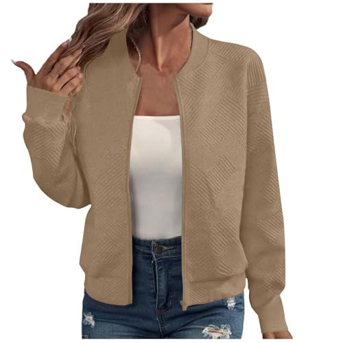 Übergangsjacke Damen Bomberjacke Blouson Sommerjacke Leichte Reißverschluss Sweatjacke Kurz Pilotenjacke Einfarbig Jacke Dünne Langarm College Jacket Mädchen Fliegerjacke Sommer Damenjacke Wanderjacke von TRIGLICOLEUM