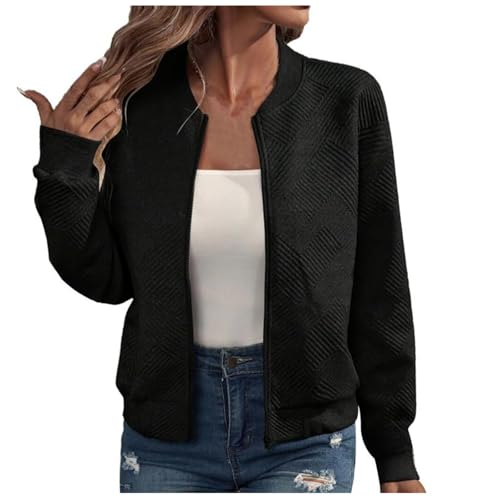 Übergangsjacke Damen Bomberjacke Blouson Sommerjacke Leichte Reißverschluss Sweatjacke Kurz Pilotenjacke Einfarbig Jacke Dünne Langarm College Jacket Mädchen Fliegerjacke Sommer Damenjacke Wanderjacke von TRIGLICOLEUM