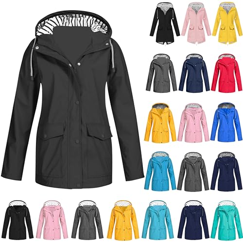 Übergangsjacke Damen Regenjacke Wasserdicht Regenmantel Windbreaker mit Kapuze Fahrradjacke Regencape Regenjacken Windjacke Wanderjacke Outdoor Radjacke Regenponcho S-5XL Softshelljacke für Damen von TRIGLICOLEUM