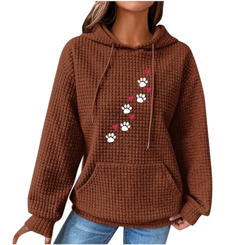 Waffel Hoodie Damen Hundetatze Druck Sweatshirt mit Kapuze Langarm Kapuzenpullover Winter Warm Pullover Causal Oberteile Locker Langarmshirt Baumwolle Kapuzenpulli Taschen Pulli Outwear 3XL von TRIGLICOLEUM