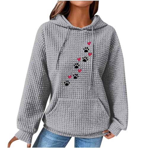 Waffel Hoodie Damen Hundetatze Druck Sweatshirt mit Kapuze Langarm Kapuzenpullover Winter Warm Pullover Causal Oberteile Locker Langarmshirt Baumwolle Kapuzenpulli Taschen Pulli Outwear 3XL von TRIGLICOLEUM