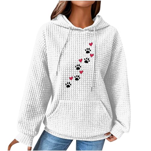 Waffel Hoodie Damen Hundetatze Druck Sweatshirt mit Kapuze Langarm Kapuzenpullover Winter Warm Pullover Causal Oberteile Locker Langarmshirt Baumwolle Kapuzenpulli Taschen Pulli Outwear 3XL von TRIGLICOLEUM