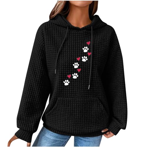 Waffel Hoodie Damen Hundetatze Druck Sweatshirt mit Kapuze Langarm Kapuzenpullover Winter Warm Pullover Causal Oberteile Locker Langarmshirt Baumwolle Kapuzenpulli Taschen Pulli Outwear 3XL von TRIGLICOLEUM