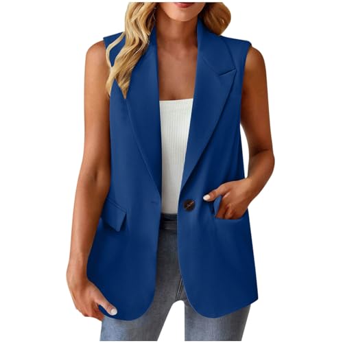 Weste Damen Ärmellos Blazer Sportlich Elegant Einfarbig Anzug Jacke Open Front Longblazer Büro Anzugjacke Knöpfen Leichte Anzugweste Revers Sweatblazer Sakko Freizeit Business Jackett mit Taschen von TRIGLICOLEUM