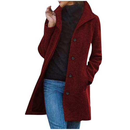 Wintermantel Damen Elegant Wollmantel Lang Trenchcoat Langarm Revers Winterjacke Windbreaker Einreihe Strickjacke Jacke Einfarbig Winter Übergangsjacke Warme Wolljacke Mantel Windjacke Große Größen von TRIGLICOLEUM