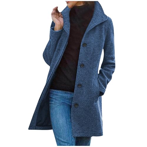 Wintermantel Damen Elegant Wollmantel Lang Trenchcoat Langarm Revers Winterjacke Windbreaker Einreihe Strickjacke Jacke Einfarbig Winter Übergangsjacke Warme Wolljacke Mantel Windjacke Große Größen von TRIGLICOLEUM