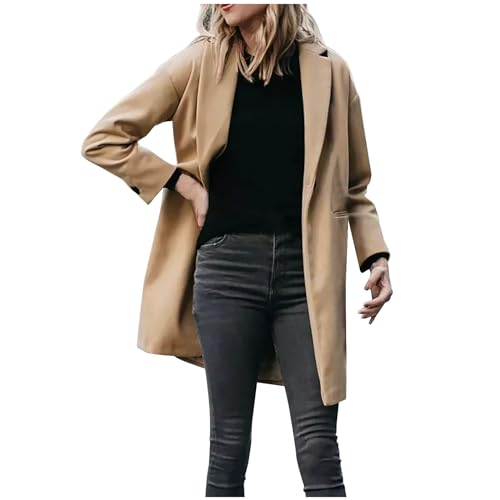 TRIGLICOLEUM Wollmantel Damen Einfarbig Trenchcoat Lange Winterjacke Knopf Cardigan Jacke Langarm Wolljacke mit Reverskragen Winter Warme Mantel Übergangsjacke Outwear Slim Wintermantel Damenjacke von TRIGLICOLEUM