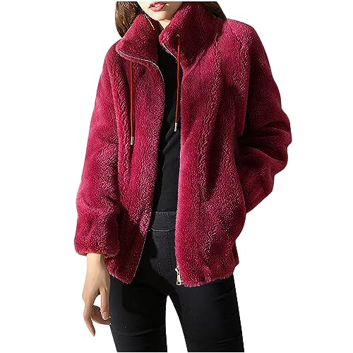 angebote des tages heute Fleecejacke Damen Elegant Stehkragen Winterjacke Dicke Warme Plüschjacke Teddyjacke Winter Plüsch Mantel Teddyfleece Jacke Wintermantel Langarm Übergangsjacke Große Größen von TRIGLICOLEUM