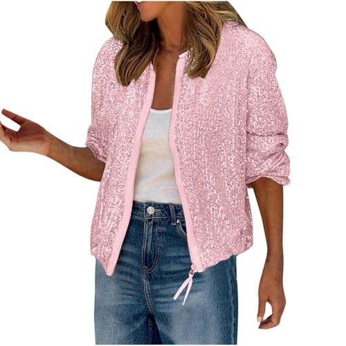 black friday angebote 2024 Blazer Damen Pailletten Jacke mit Glitzer Leichte Mantel Langarm Anzug Winter Party Anzugjacke Übergangsjacke Cardigan Jacket Kurzjacke Club Herbstjacke Kurze Blazerjacke von TRIGLICOLEUM