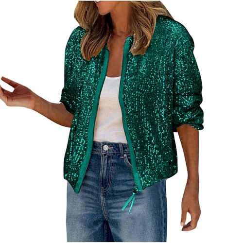 black friday angebote 2024 Blazer Damen Pailletten Jacke mit Glitzer Leichte Mantel Langarm Anzug Winter Party Anzugjacke Übergangsjacke Cardigan Jacket Kurzjacke Club Herbstjacke Kurze Blazerjacke von TRIGLICOLEUM