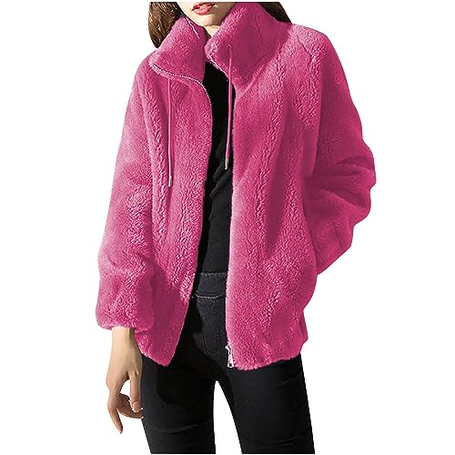 black friday angebote 2024 Fleecejacke Damen Elegant Stehkragen Winterjacke Dicke Warme Plüschjacke Teddyjacke Winter Plüsch Mantel Teddyfleece Jacke Wintermantel Langarm Übergangsjacke Große Größen von TRIGLICOLEUM