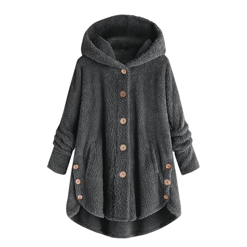 black friday angebote 2024 Fleecejacke Damen Katzenohr Plüschjacke Winter Teddyjacke Teddyfleece Wintermantel Oversize Hoodie Jacke Warm Kapuzenpullover Einfarbige Winterjacke Mantel Große Größen von TRIGLICOLEUM