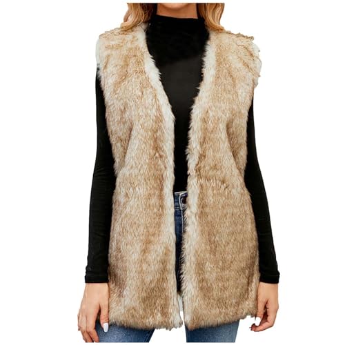 black friday angebote 2024 Kunstpelze Weste Damen Lange Fellweste Elegant Ärmellose Pelzmantel Dicke Warme Winterweste Pelzweste Faux Fur Mantel Felljacke Winter Kunstfell Jacke Pelzjacke Fellmantel von TRIGLICOLEUM