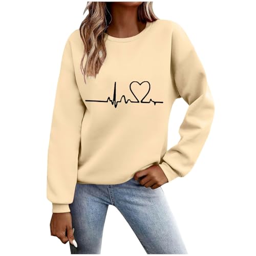 black friday angebote 2024 Sweatshirt Damen Liebe Herz Drucken Pullover Weihnachtspullover Langarm Baumwolle Langarmshirt Rundhals Pulli Tops Winter Frauen Elegant Oberteil Sweatshirts ohne Kapuze von TRIGLICOLEUM