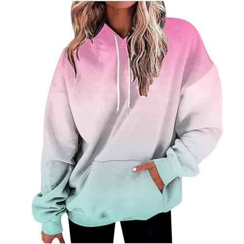 die Discounter Hoodie Damen Oversize Kapuzenpullover Farbverlauf Pullover Sweatshirt mit Kapuze Langarm Winter Mode Oberteile Casual Sportshirt Kordelzug Langarmshirt Streetwear Shirt von TRIGLICOLEUM