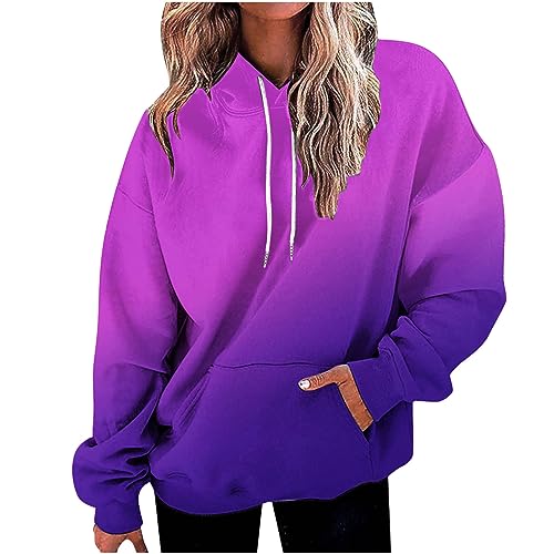 die Discounter Hoodie Damen Oversize Kapuzenpullover Farbverlauf Pullover Sweatshirt mit Kapuze Langarm Winter Mode Oberteile Casual Sportshirt Kordelzug Langarmshirt Streetwear Shirt von TRIGLICOLEUM
