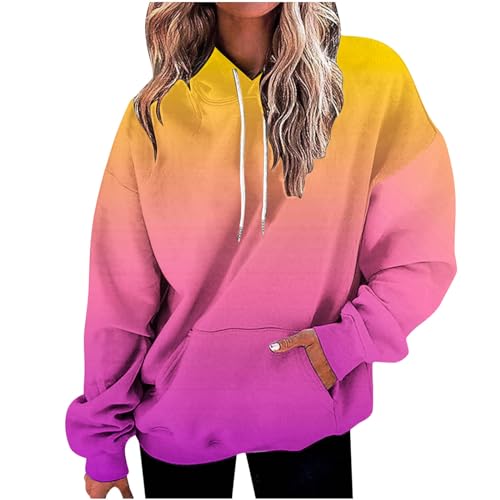 die Discounter Hoodie Damen Oversize Kapuzenpullover Farbverlauf Pullover Sweatshirt mit Kapuze Langarm Winter Mode Oberteile Casual Sportshirt Kordelzug Langarmshirt Streetwear Shirt von TRIGLICOLEUM