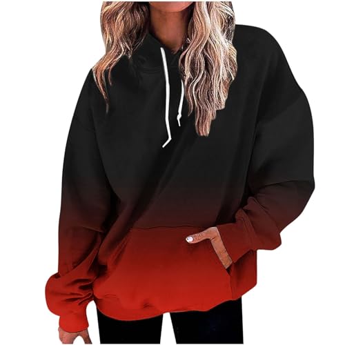 die Discounter Hoodie Damen Oversize Kapuzenpullover Farbverlauf Pullover Sweatshirt mit Kapuze Langarm Winter Mode Oberteile Casual Sportshirt Kordelzug Langarmshirt Streetwear Shirt von TRIGLICOLEUM
