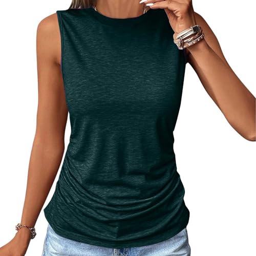 die Discounter Tank Top Damen Ärmellos Ruched Oberteile Große Größen Blusentop Sommer Rundhals Tanktop T Shirt Basic Stretch Tops Baumwolle Vest Top Einfarbig Bluse Locker Tanktops Frauen von TRIGLICOLEUM