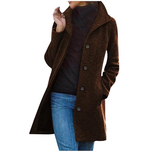 meine bestellungen anzeigen Wollmantel Damen Wintermantel Elegant Lang Trenchcoat Langarm Revers Winterjacke Windbreaker Strickjacke Jacke Einfarbig Winter Übergangsjacke Warme Wolljacke Mantel von TRIGLICOLEUM