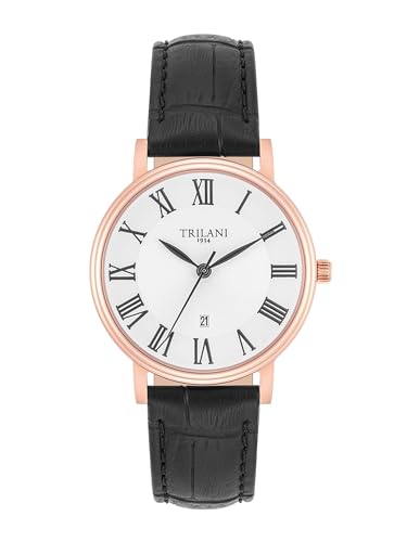 Trilani Damen Uhr analog Quarzwerk mit Echtleder Armband schwarz Krokodil (Prägung) 10140003 von Trilani