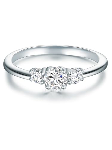 Trilani Damen Solitärring Sterling Silber Zirkonia weiß Brillantschliff - Verlobungsring Silberring Damen mit Stein Antragsring von Trilani