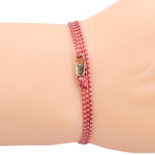 TRIPLE K&S Dünnes Wickelarmband Herren & Damen mit Karabinerhaken Verschluss Handmade - Maritimer Surfer Schmuck - Minimalistisches Stoffarmband (Red & White (Patterned)) von TRIPLE K&S