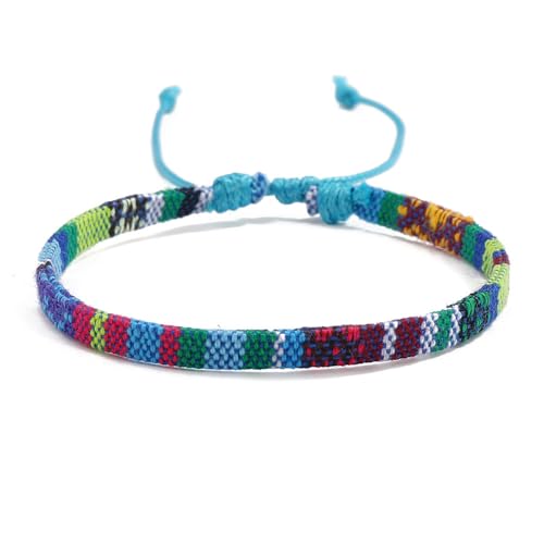 TRIPLE K&S Surfer armband Herren & Damen • 100% Wasserfest & Handmade • Perlen-Armband Boho Stoff-Armband • Hippie Sommer Strand-Schmuck (Turquoise & Rainbow Stripes) von TRIPLE K&S