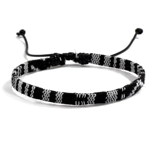 TRIPLE K&S Surfer armband Herren & Damen • 100% Wasserfest & Handmade • Perlen-Armband Boho Stoff-Armband • Hippie Sommer Strand-Schmuck (Black & White Stripes) von TRIPLE K&S