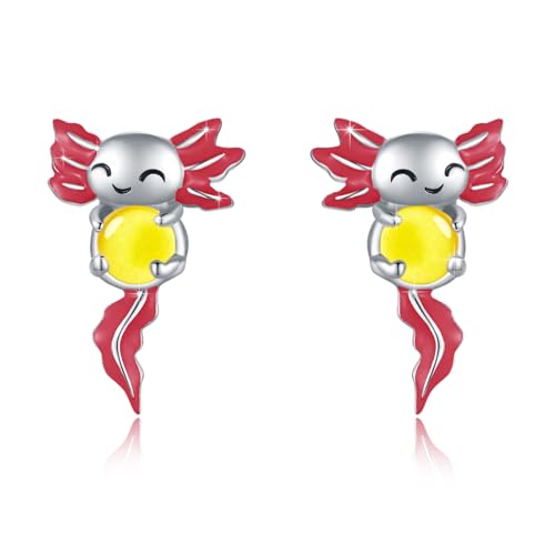 Axolotl Ohrstecker für Frauen 925 Sterling Silber Gelber Glasstein Axolotl Ohrringe Hypoallergen Tier Ohrringe Mexikanischer Axolotl Schmuck Geschenke für Damen Mädchen von TRISHULA