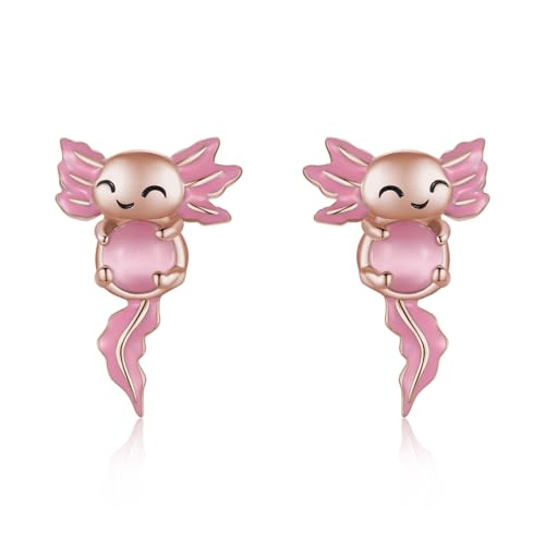Axolotl Ohrstecker für Frauen 925 Sterling Silber Rosa Mondstein Tier Ohrstecker Hypoallergene Mexikanischer Axolotl Schmuck Geschenke für Damen Axolotl Ohrstecker für Frauen 925 Sterling Silber Rosa Mondstein Tier Ohrstecker Hypoallergene Mexikanischer Axolotl Schmuck Geschenke für Damen von TRISHULA