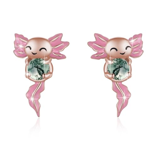 Axolotl Ohrstecker für Frauen 925 Sterling Silber Rosa Tier Ohrringe Moosachat Ohrringe Hypoallergen Mexikanischer Axolotl Schmuck Geschenke für Damen Axolotl Ohrstecker für Frauen 925 Sterling Silber Rosa Tier Ohrringe Moosachat Ohrringe Hypoallergen Mexikanischer Axolotl Schmuck Geschenke für Damen von TRISHULA