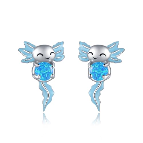 Blauen Axolotl Ohrringe für Frauen 925 Sterling Silber Blauen Opal Tier Ohrstecker Hypoallergene Mexikanischer Axolotl Schmuck Geschenke für Damen von TRISHULA