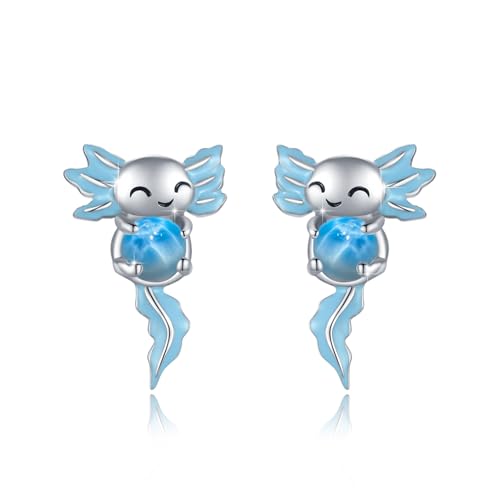 Blauen Axolotl Ohrringe für Frauen 925 Sterling Silber Larimar Tier Ohrstecker Hypoallergene Mexikanischer Axolotl Schmuck Geschenke für Damen von TRISHULA