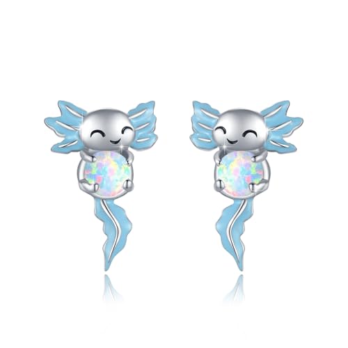 Blauen Axolotl Ohrringe für Frauen 925 Sterling Silber Opal Tier Ohrstecker Hypoallergene Mexikanischer Axolotl Schmuck Geschenke für Damen von TRISHULA