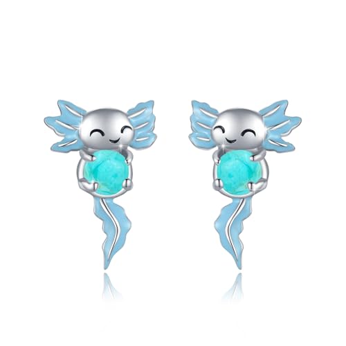 Blauen Axolotl Ohrringe für Frauen 925 Sterling Silber Türkis Tier Ohrstecker Hypoallergene Mexikanischer Axolotl Schmuck Geschenke für Damen von TRISHULA