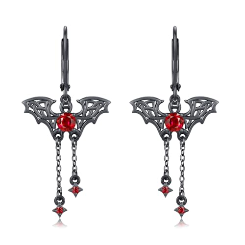 TRISHULA Fledermaus-Anhängerohrringe für Frauen aus 925 Sterling Silber Gothic-Ohrringe Goth Punk-Heftklammer-Fledermaus-Anhänger Kubikzirkonia Tier-Schmuck Geschenke für Halloween Geburtstag von TRISHULA