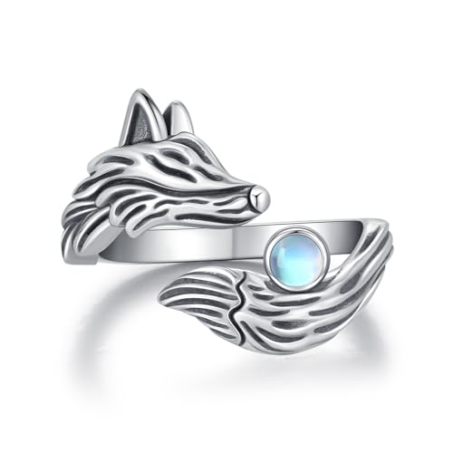 Fuchs Ringe 925 Sterling Silber Mondstein Fuchs Offener Ring Tier Fuchs Verstellbarer Ring Fuchs Schmuck Geschenk für Damen Mädchen Frauen von TRISHULA